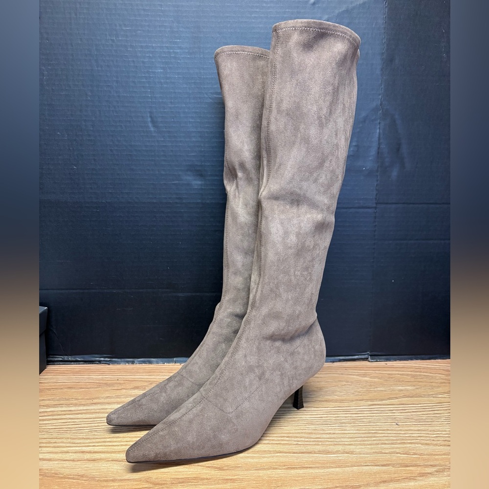Ann Taylor Pine Bark Microstretch Suede Pointy Toe Boot Missy #5368